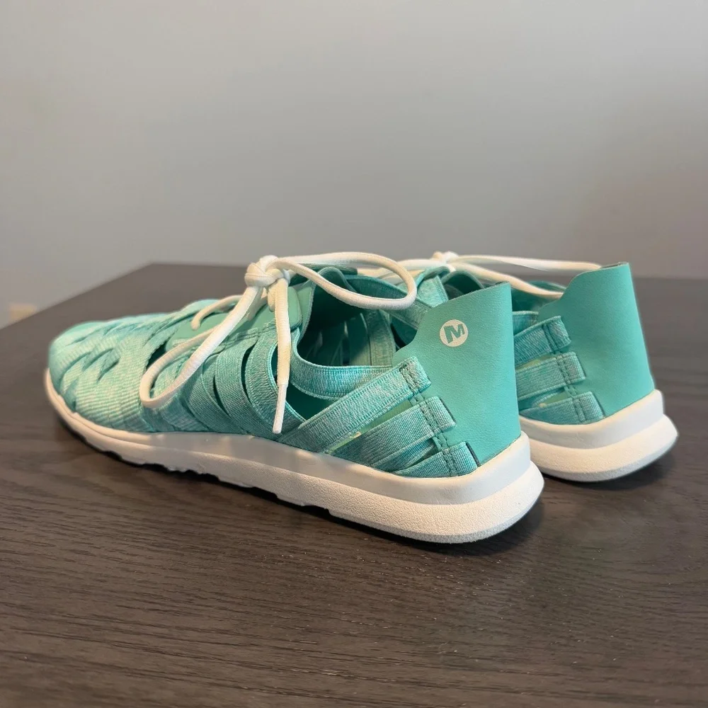 Merrell Atlantis Weave Flat Lace‎ Up Shoe J03062 Turquoise Green Womens Size 8,5